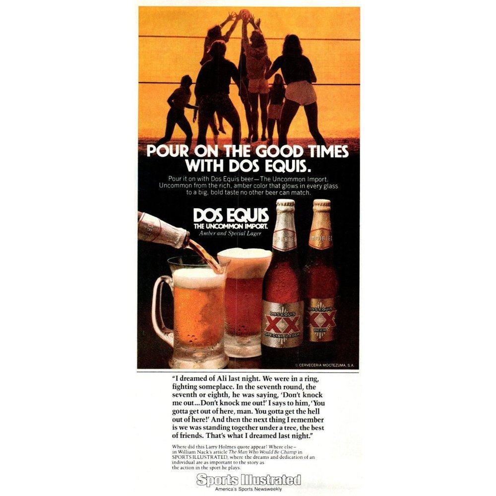 1982 Dos Equis Beer Mexico Vintage Print Ad Beach Volleyball Sunset Wall Art